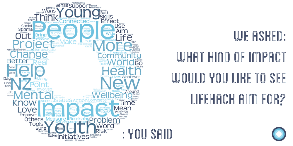 Lifehack crowdsourced community insights about what impact we should aim for - in a word cloud