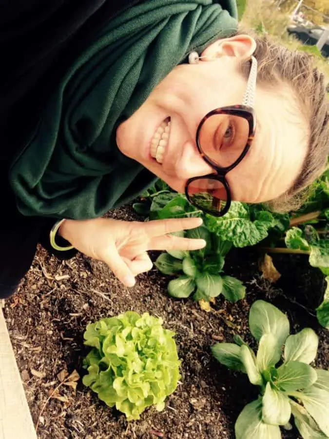 Gina Rembe with the Lettuce John Key planted
